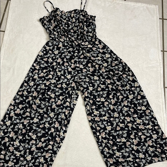 CECE Womens Black Printed Spaghetti Strap Straight leg Jumpsuit Size 10 - Picture 1 of 13